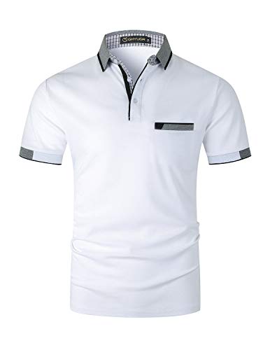 GHYUGR Elegante Polos Manga Corta Hombre Camisetas de Costura Clásica Algodón Golf Comercial Tshirts para la Oficina,Blanco 1,XL