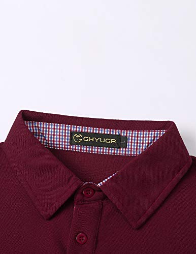 GHYUGR Polo Hombre Manga Larga Camiseta Deporte Clásico Elegante Cuadros Cuello T-Shirt,Z-Rojo,XL
