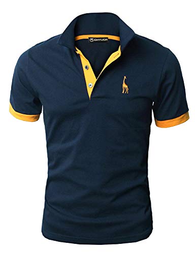 GHYUGR Polos Manga Corta Hombre Bordado de Ciervo Camisas Slim Fit Camiseta Deporte Golf Poloshirt Verano Primavera T-Shirt Oficina,Azul Marino,L
