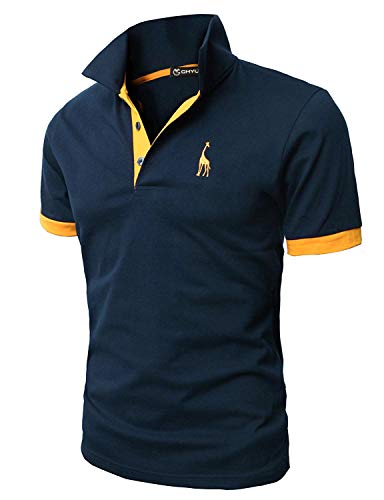 GHYUGR Polos Manga Corta Hombre Bordado de Ciervo Camisas Slim Fit Camiseta Deporte Golf Poloshirt Verano Primavera T-Shirt Oficina,Azul Marino,L