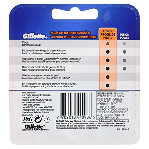 Gillette Fusion ProGlide Power - Cuchillas de afeitar (4 unidades)