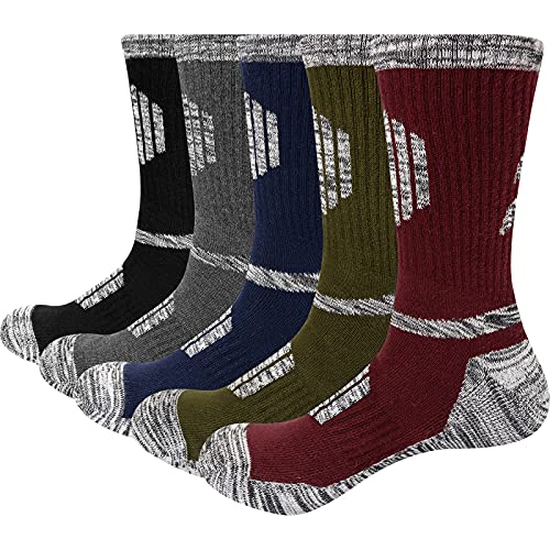 GiveGift YUEDGE 5 Pares Termicos Calcetines de Algodón para Hombre Calcetines de Montaña Senderismo talón y puntera reforzados almohadilla Transpirable Trabajo Botas Calcetines L