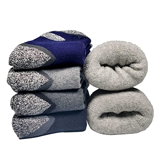 GiveGift YUEDGE Gruesos Termicos Calcetines de Algodón para Hombre Calcetines de Montaña Senderismo con talón y puntera reforzados almohadilla Trabajo Botas Calcetines Gris 5 Pares XL