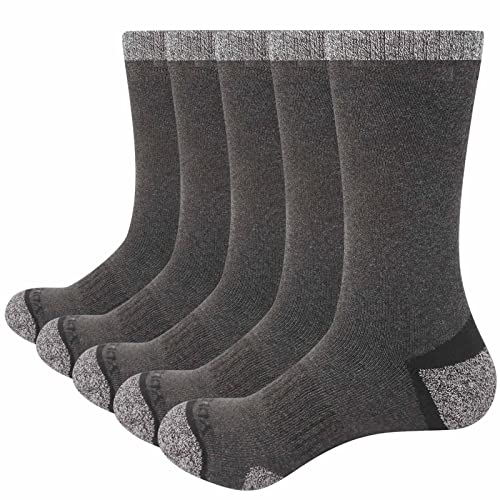 GiveGift YUEDGE Gruesos Termicos Calcetines de Algodón para Hombre Calcetines de Montaña Senderismo con talón y puntera reforzados almohadilla Trabajo Botas Calcetines Gris 5 Pares XL