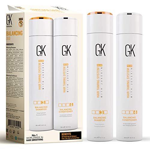 GK HAIR Global Keratin Balancing Shampoo and Conditioner Sets Para cabellos grasos y teñidos Limpieza profunda Ideal para cabellos sobreprocesados y con estrés ambiental (300ml)