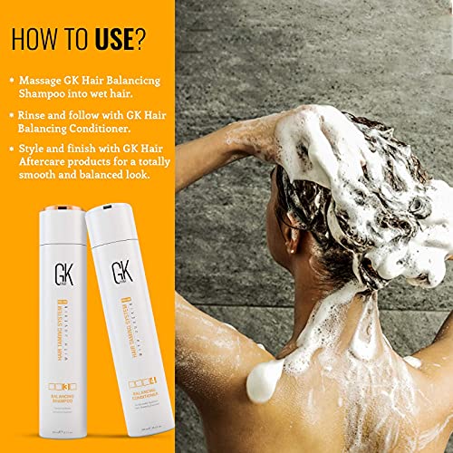 GK HAIR Global Keratin Balancing Shampoo and Conditioner Sets Para cabellos grasos y teñidos Limpieza profunda Ideal para cabellos sobreprocesados y con estrés ambiental (300ml)