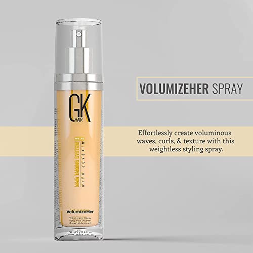 GK HAIR Global Keratin Hair Spray Volumizher (100ml/3.4 floz) Anti Frizz ajustable, Spray protector del calor para controlar el volumen, la textura y la fijación sin parabenos