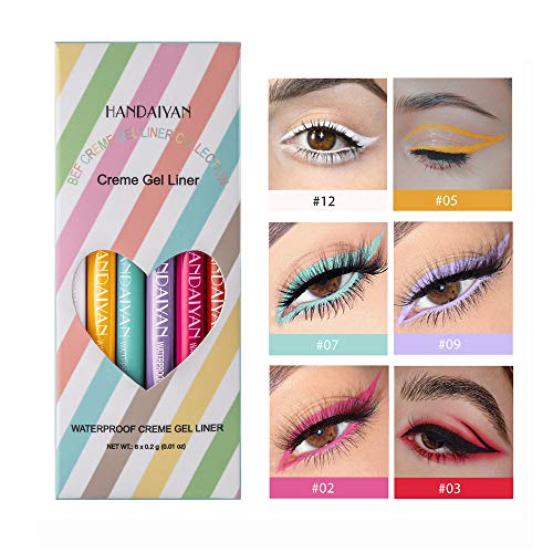 GL-Turelifes - Juego de delineador de ojos líquido mate de 6 colores, lápiz delineador de ojos colorido resistente al agua, lápiz delineador de ojos mate de larga duración (A)