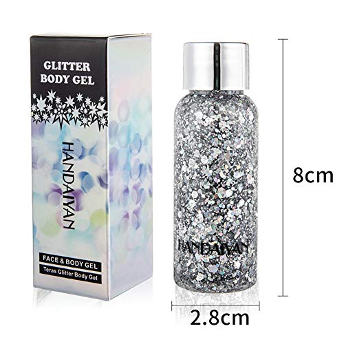 GL-Turelifes Lentejuelas de sirena con purpurina líquida, sombra de ojos, gel para el cuerpo, festival, purpurina, cosméticos, para el pelo, maquillaje de larga duración, brillo de 30 g (09# Blanca)