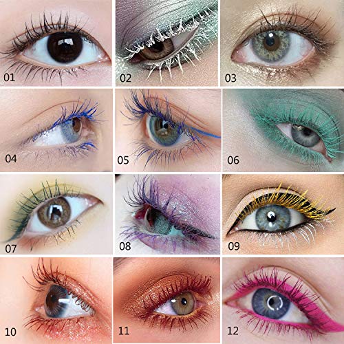 GL-Turelifes Máscara de 12 colores Máscara de fibra colorida Máscara encantadora de larga duración, pestañas gruesas y largas Maquillaje de ojos a prueba de agua y manchas (# 02 blanco)