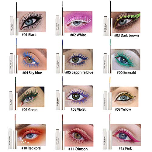 GL-Turelifes Máscara de 12 colores Máscara de fibra colorida Máscara encantadora de larga duración, pestañas gruesas y largas Maquillaje de ojos a prueba de agua y manchas (# 02 blanco)