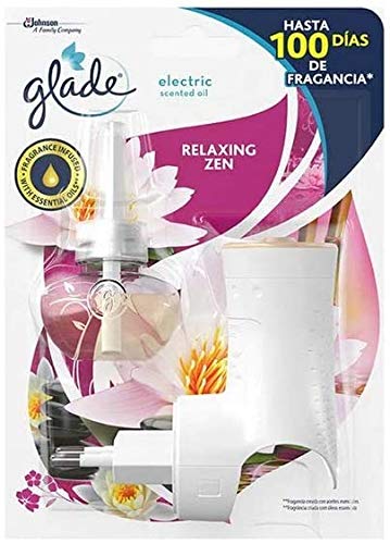 Glade - Ambientador Eléctrico Líquido con aceites esenciales, aroma Relax Zen, hasta 100 días, difusor + recambio, Unidad [Difusor + Recambio]