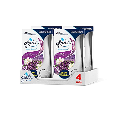 Glade® - Pack de 4 Ambientadores Automáticos Sense & Spray con Sensor de Movimiento, Fragancia Lavanda, Pack Completo Difusor + Recambio (Lavanda)