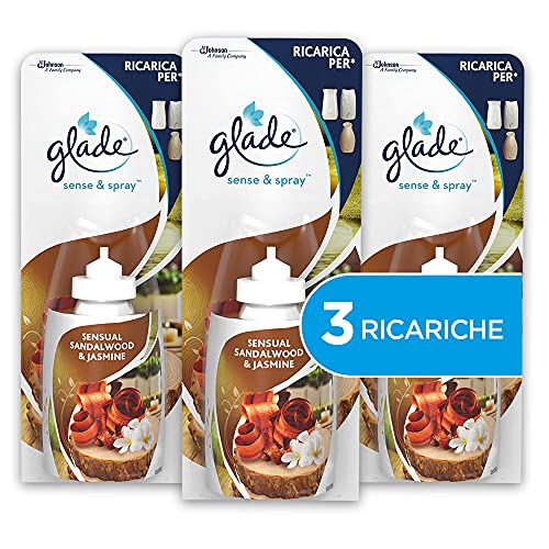 Glade Sense & Spray - Ambientadores de aroma de sándalwood y jazmín (3 recambios, 18 ml)
