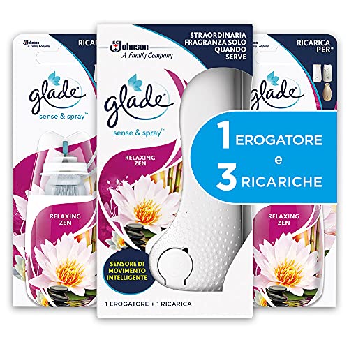 Glade Sense & Spray, ambientadores para ambiente, aroma relajante, 1 dispensador y 3 recambios