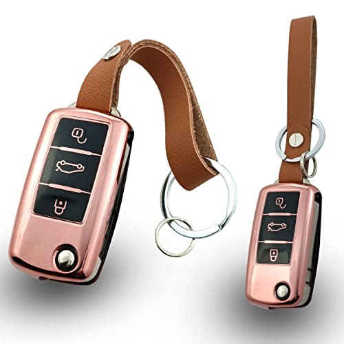 Gleamydot Funda Llave Seat Compatible para Llave Volkswagen VW Golf 4 5 6 Up Passat Accesorios Coche (Rosa)