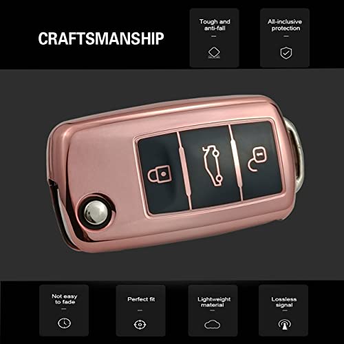 Gleamydot Funda Llave Seat Compatible para Llave Volkswagen VW Golf 4 5 6 Up Passat Accesorios Coche (Rosa)