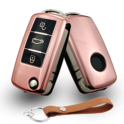 Gleamydot Funda Llave Seat Compatible para Llave Volkswagen VW Golf 4 5 6 Up Passat Accesorios Coche (Rosa)