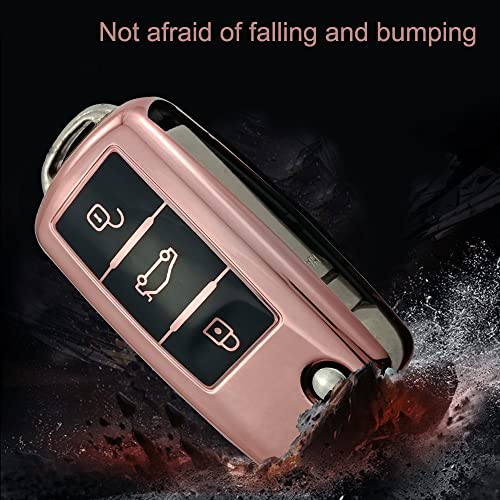 Gleamydot Funda Llave Seat Compatible para Llave Volkswagen VW Golf 4 5 6 Up Passat Accesorios Coche (Rosa)