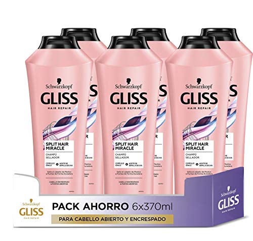Gliss - Champú para pelo abierto y encrespado - Split Hair Miracle - 6uds de 370ml (2.220ml) – Gama Selladora