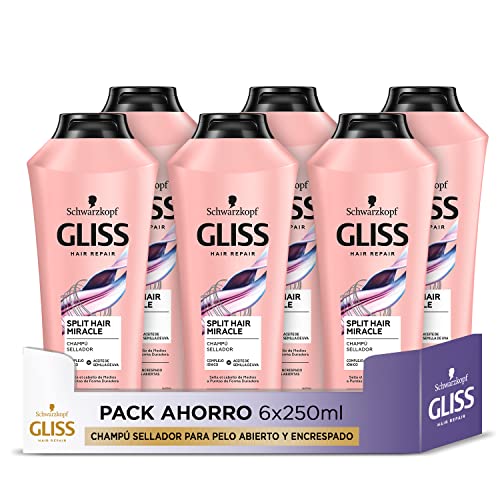 Gliss - Champú sellador para pelo abierto y encrespado - Split Hair Miracle - 6uds de 250ml (1.500ml) – Gama Selladora