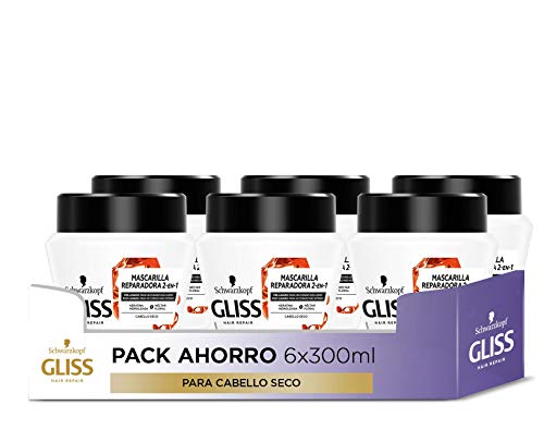 Gliss - Mascarilla para cabello seco - Total Repair – 6uds de 300 ml (1.800ml) – Gama reparación