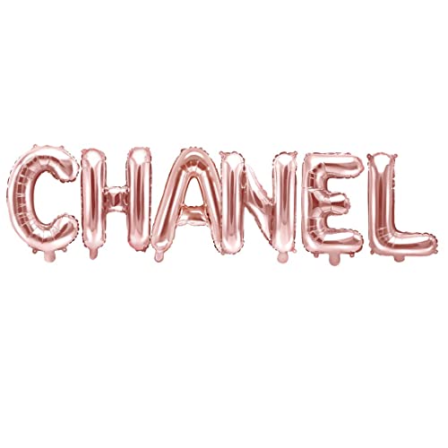 Globo de papel Mylar rosa dorado con texto "Chanel", 35 cm