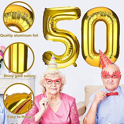 Globos de 50 cumpleaños,grandes globos de helio número 50 de 100 cm con globos de confeti de látex dorado de 30 cm/cinta/paja,juego de globos de papel para hombres y mujeres 50 cumpleaños decoraciones