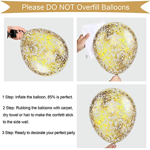 Globos Dorados y Negros, 60 Piezas Dorados y Negros Globos de Cumpleaños, Globos Helio de Oro Metálico Negro Globos de Confeti Dorados Globos Cumpleaños Para Bodas, Carnaval, Decoracion Para Fiestas