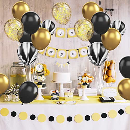 Globos Dorados y Negros, 60 Piezas Dorados y Negros Globos de Cumpleaños, Globos Helio de Oro Metálico Negro Globos de Confeti Dorados Globos Cumpleaños Para Bodas, Carnaval, Decoracion Para Fiestas