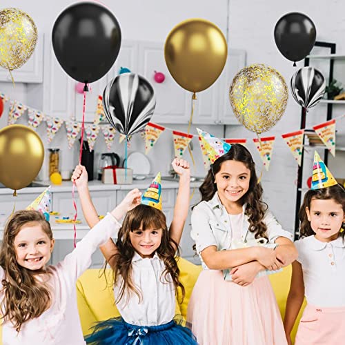 Globos Dorados y Negros, 60 Piezas Dorados y Negros Globos de Cumpleaños, Globos Helio de Oro Metálico Negro Globos de Confeti Dorados Globos Cumpleaños Para Bodas, Carnaval, Decoracion Para Fiestas