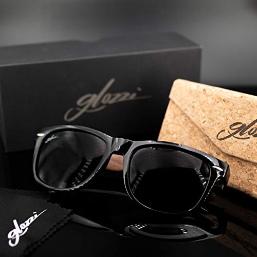 glozzi Gafas de sol madera de nogal para hombre y mujer con lentes polarizadas UV400, patillas de madera y estuche de corcho