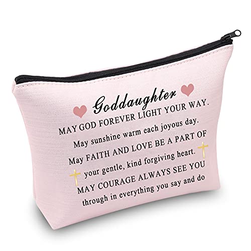 Goddaughter regalos bolsa de maquillaje Goddaughter regalos religiosos Goddaughter bolsa de cosméticos cremallera bolsa puede Dios para siempre luz tu camino, Lona.