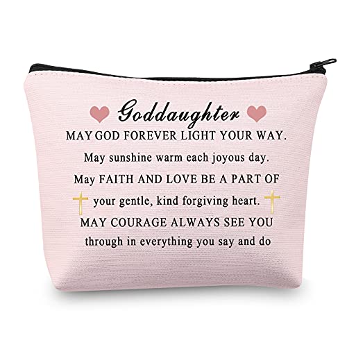 Goddaughter regalos bolsa de maquillaje Goddaughter regalos religiosos Goddaughter bolsa de cosméticos cremallera bolsa puede Dios para siempre luz tu camino, Lona.