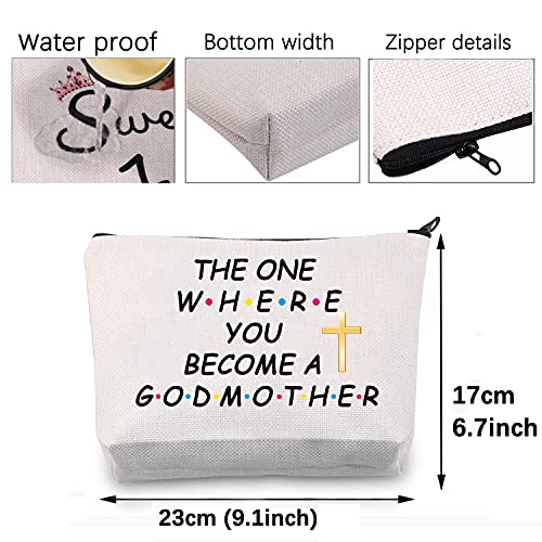 Godmother Best Friends Gifts The One Where You Become a Godmother - Bolsa de maquillaje para madrina, regalo de bautismo para amigos, Lona.,