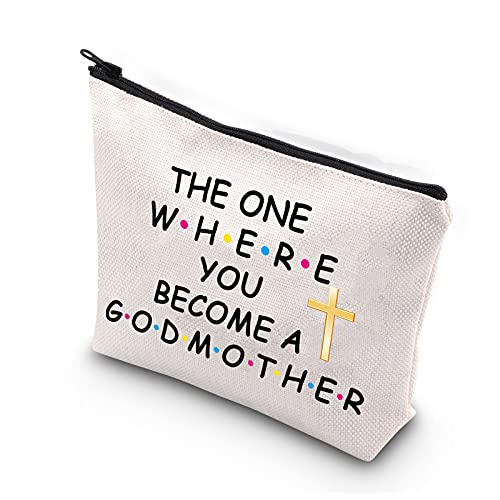 Godmother Best Friends Gifts The One Where You Become a Godmother - Bolsa de maquillaje para madrina, regalo de bautismo para amigos, Lona.,