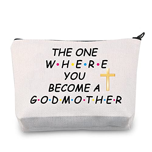 Godmother Best Friends Gifts The One Where You Become a Godmother - Bolsa de maquillaje para madrina, regalo de bautismo para amigos, Lona.,