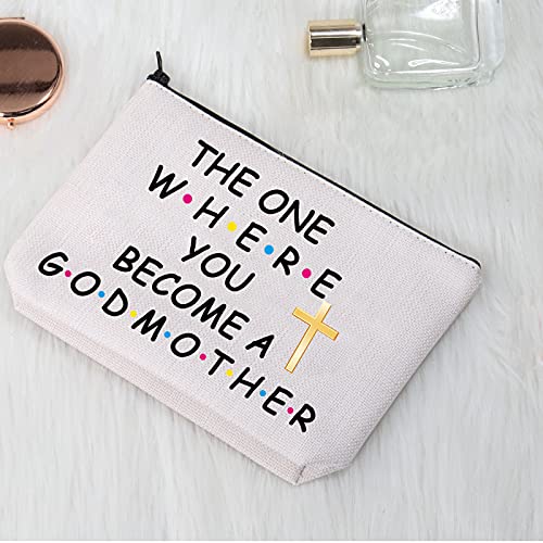 Godmother Best Friends Gifts The One Where You Become a Godmother - Bolsa de maquillaje para madrina, regalo de bautismo para amigos, Lona.,