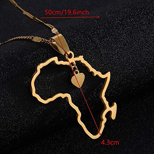 Gold Color African Map Pendant Necklace Trendy Heart Map of Africa Continent Jewelry