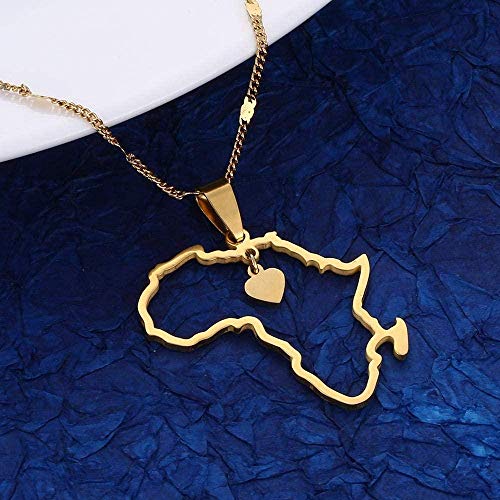Gold Color African Map Pendant Necklace Trendy Heart Map of Africa Continent Jewelry