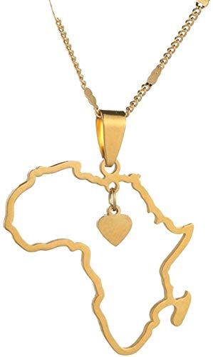 Gold Color African Map Pendant Necklace Trendy Heart Map of Africa Continent Jewelry