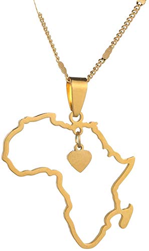 Gold Color African Map Pendant Necklace Trendy Heart Map of Africa Continent Jewelry