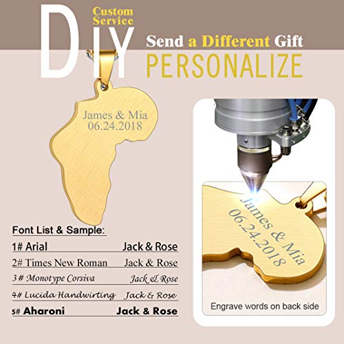GoldChic Colgante Africa Oro galvanizado Regalo Exotico para Novios Cadena ajustables 60 cm de Acero inoxidable Servicio Grabar Gratis caja de regalo