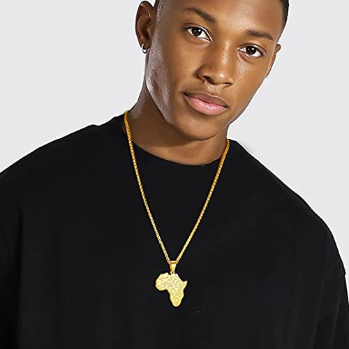 GoldChic Colgante Africa Oro galvanizado Regalo Exotico para Novios Cadena ajustables 60 cm de Acero inoxidable Servicio Grabar Gratis caja de regalo