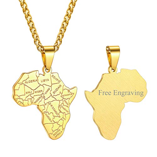 GoldChic Colgante Africa Oro galvanizado Regalo Exotico para Novios Cadena ajustables 60 cm de Acero inoxidable Servicio Grabar Gratis caja de regalo