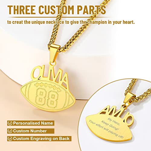 GoldChic Medalla Futbol Americano Nombre Personalizable Colgante para Hombre, Chapado en Oro