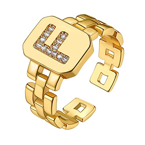 GoldChic Sello Anillo Oro Dedo de Amistad con Inicial de Nombre Anillo de Letra F Anillo Banda Hombre Dorado Pareja Regalo Navidad Reyes Magos