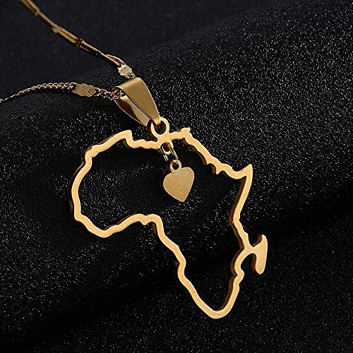 Golden Africa Map Pendant Necklace Heart Map of Africa Continent Jewellery
