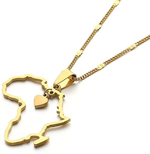Golden Africa Map Pendant Necklace Heart Map of Africa Continent Jewellery