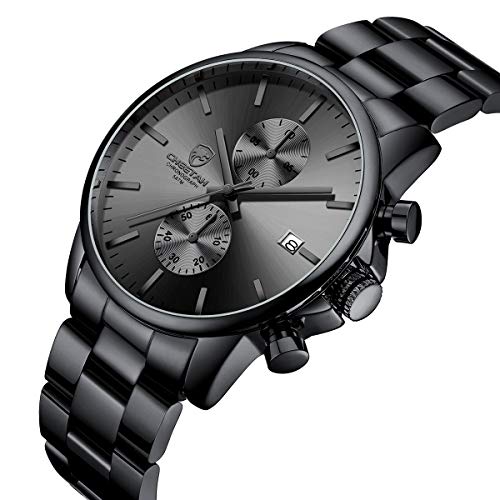 GOLDEN HOUR Reloj de Cuarzo para Hombre de Negocios de Moda con cronógrafo Impermeable de Acero Inoxidable para Hombre, Fecha automática (Black)